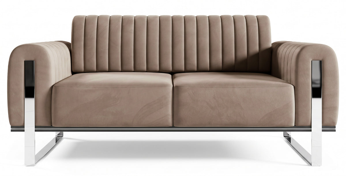 Canapé 2 places Parissa velours beige pieds chromés