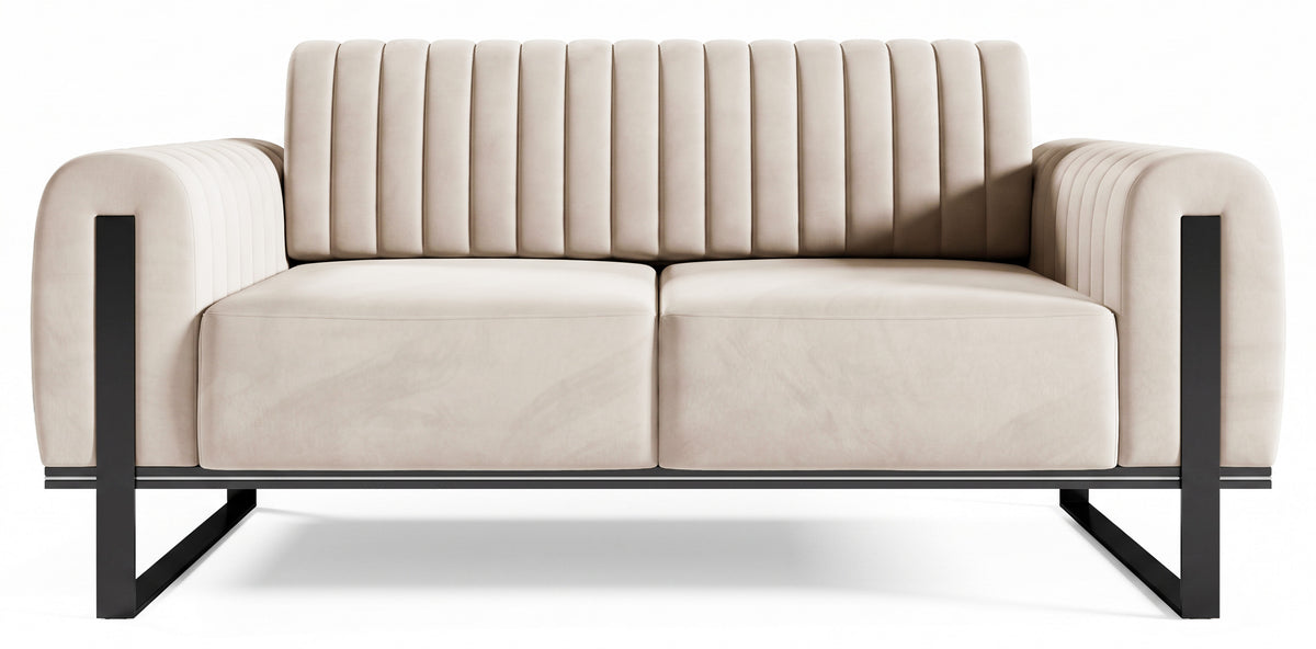 Canapé 2 places Parissa velours beige clair pieds noirs