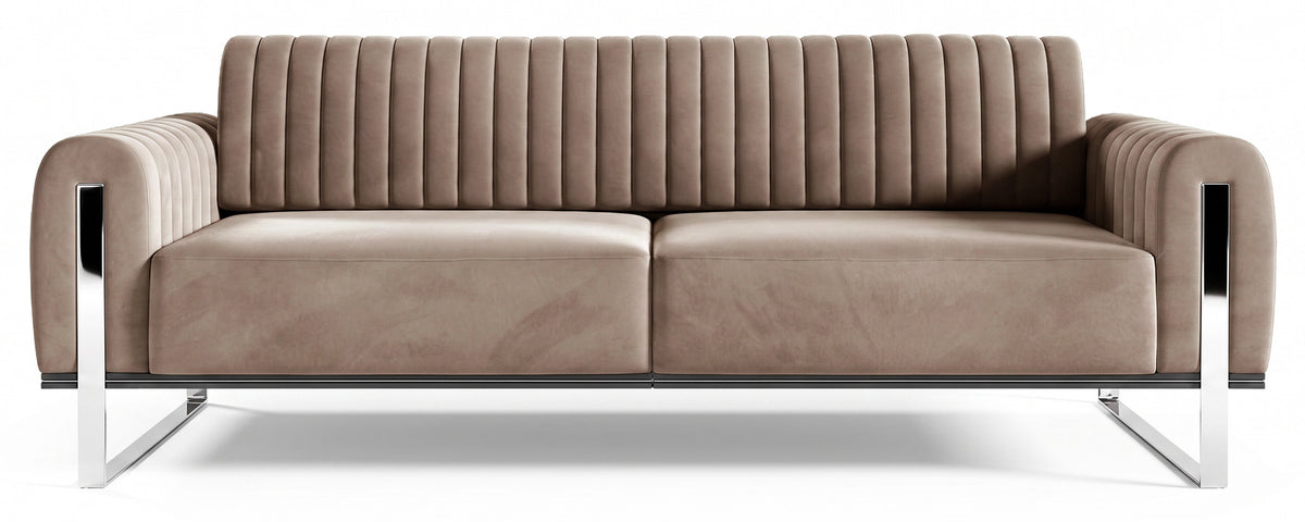 Canapé 3 places Parissa velours beige pieds chromés