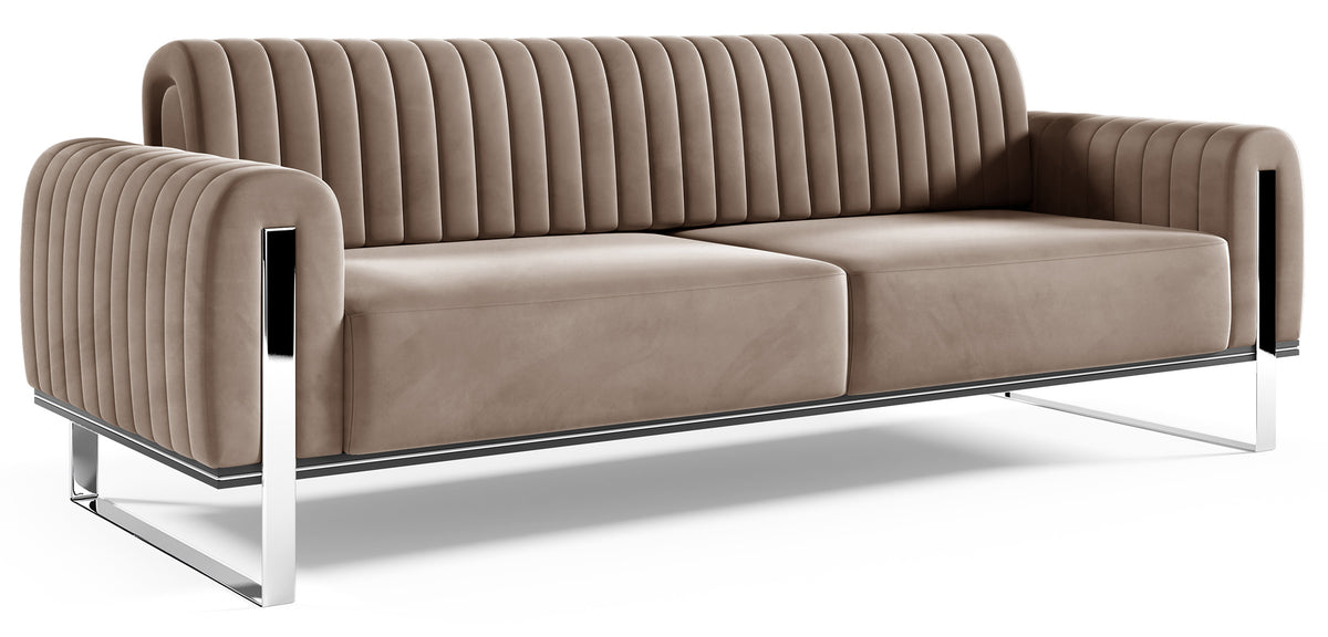 Canapé 3 places Parissa velours beige pieds chromés