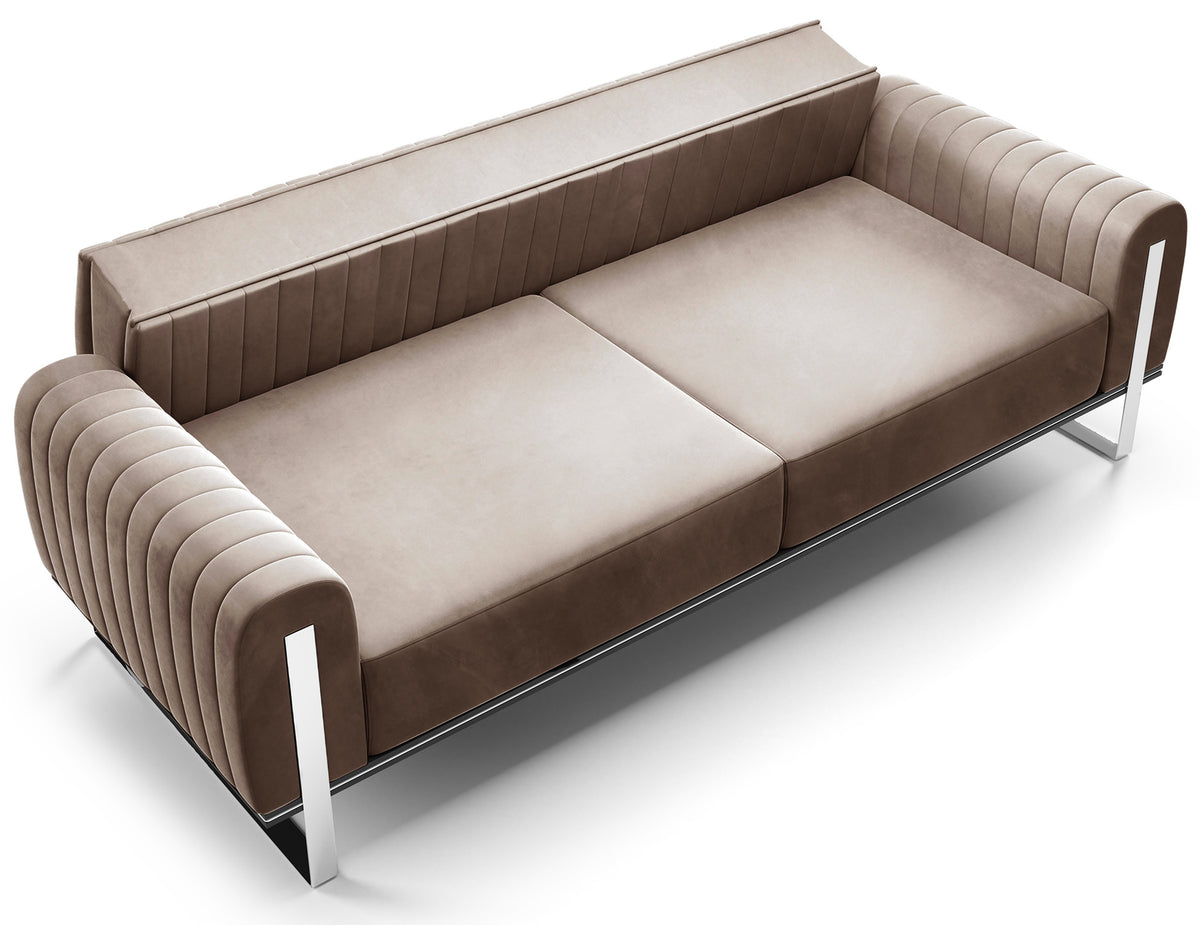 Canapé 3 places Parissa velours beige pieds chromés