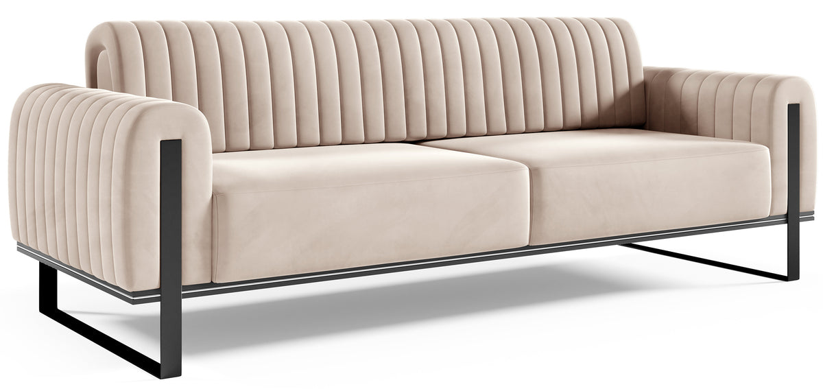 Canapé 3 places Parissa velours beige clair pieds noirs