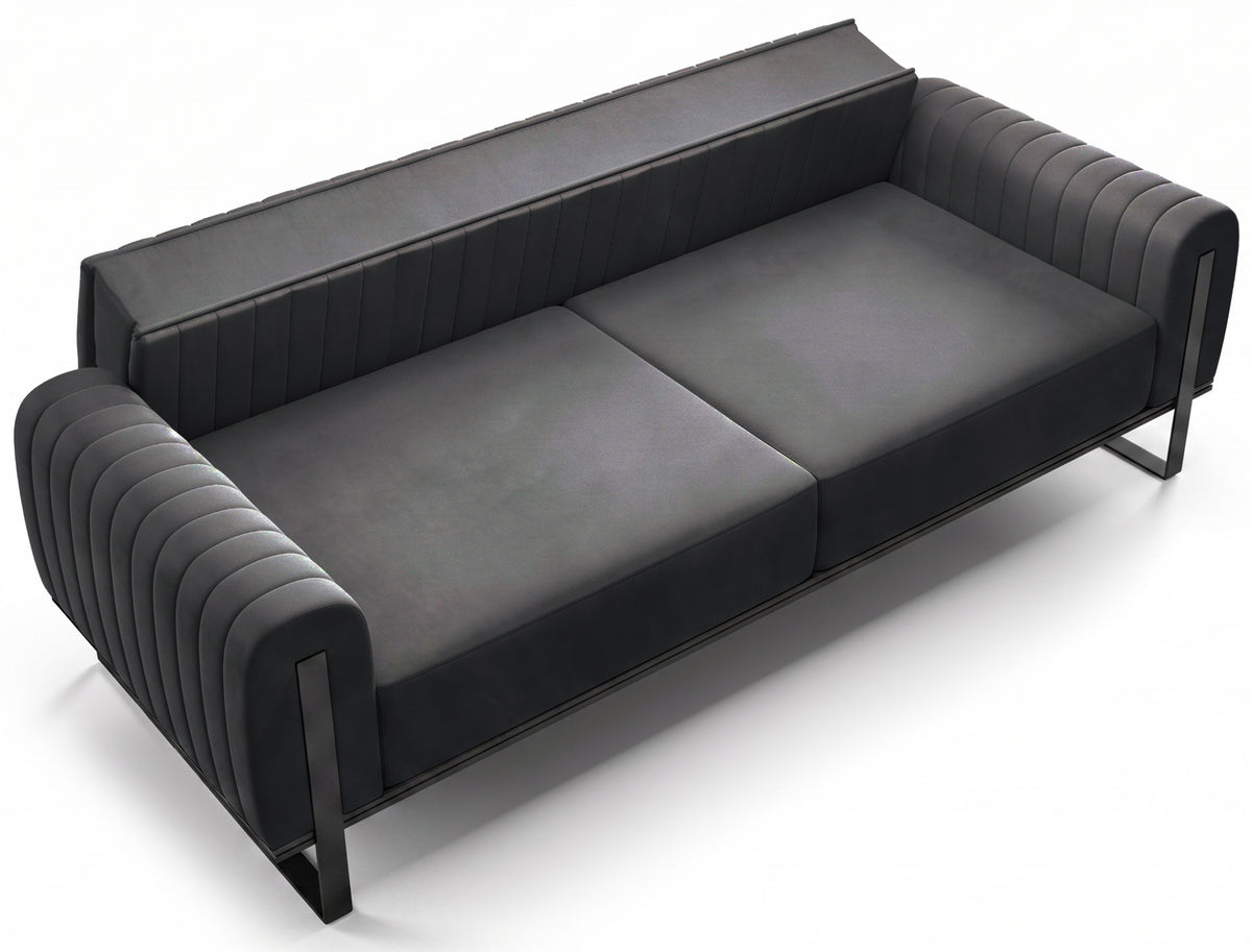 Dreisitziges Sofa Parissa, dunkelgrauer Samt, schwarze Beine