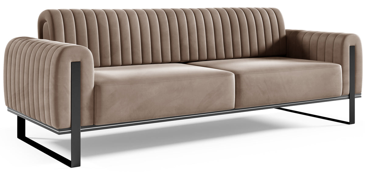 Canapé 3 places Parissa beige velours pieds noirs