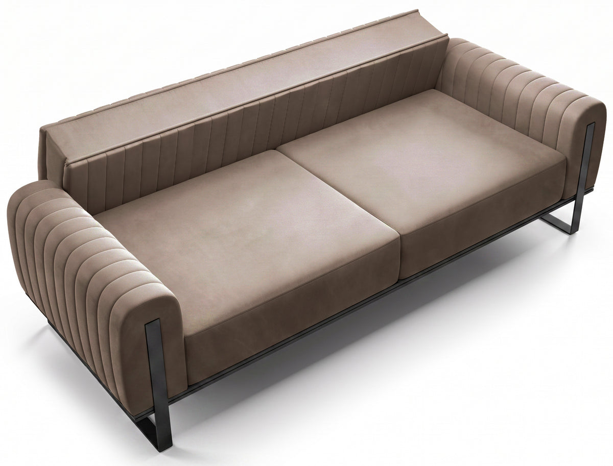 Canapé 3 places Parissa beige velours pieds noirs