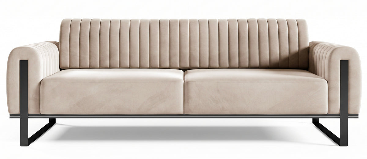 Canapé 3 places Parissa velours beige clair pieds noirs