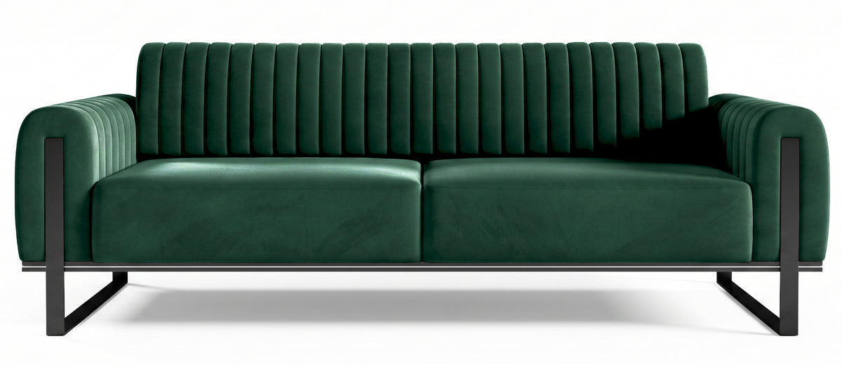 Dreisitiges Sofa Parissa, grüner Samt, schwarze Beine