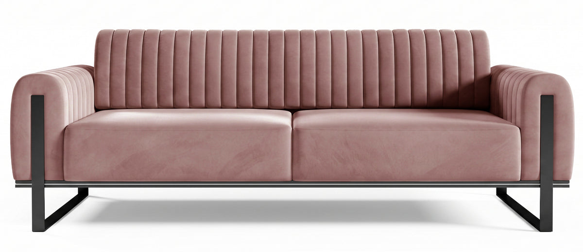 Dreiersofa Parissa, rosa Samt, schwarze Beine