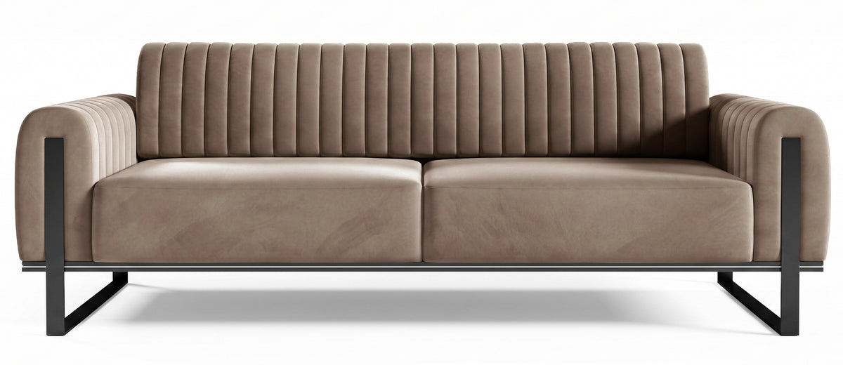 Canapé 3 places Parissa beige velours pieds noirs