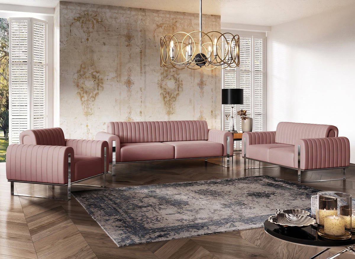 Fauteuil baquet Parissa velours rose pieds chromés