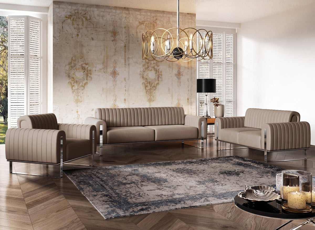 Zweisitziges Sofa Parissa in Beige, Velours, Chromfüße