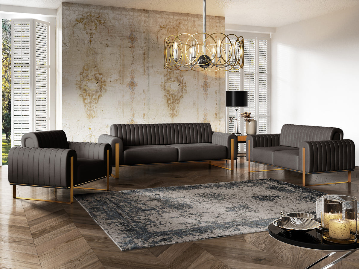 Dreisitziges Sofa Parissa aus dunkelgrauem Samtvelours