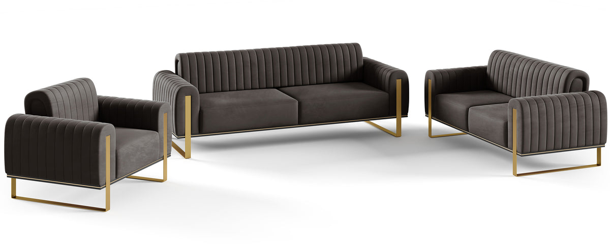 Dreisitziges Sofa Parissa aus dunkelgrauem Samtvelours
