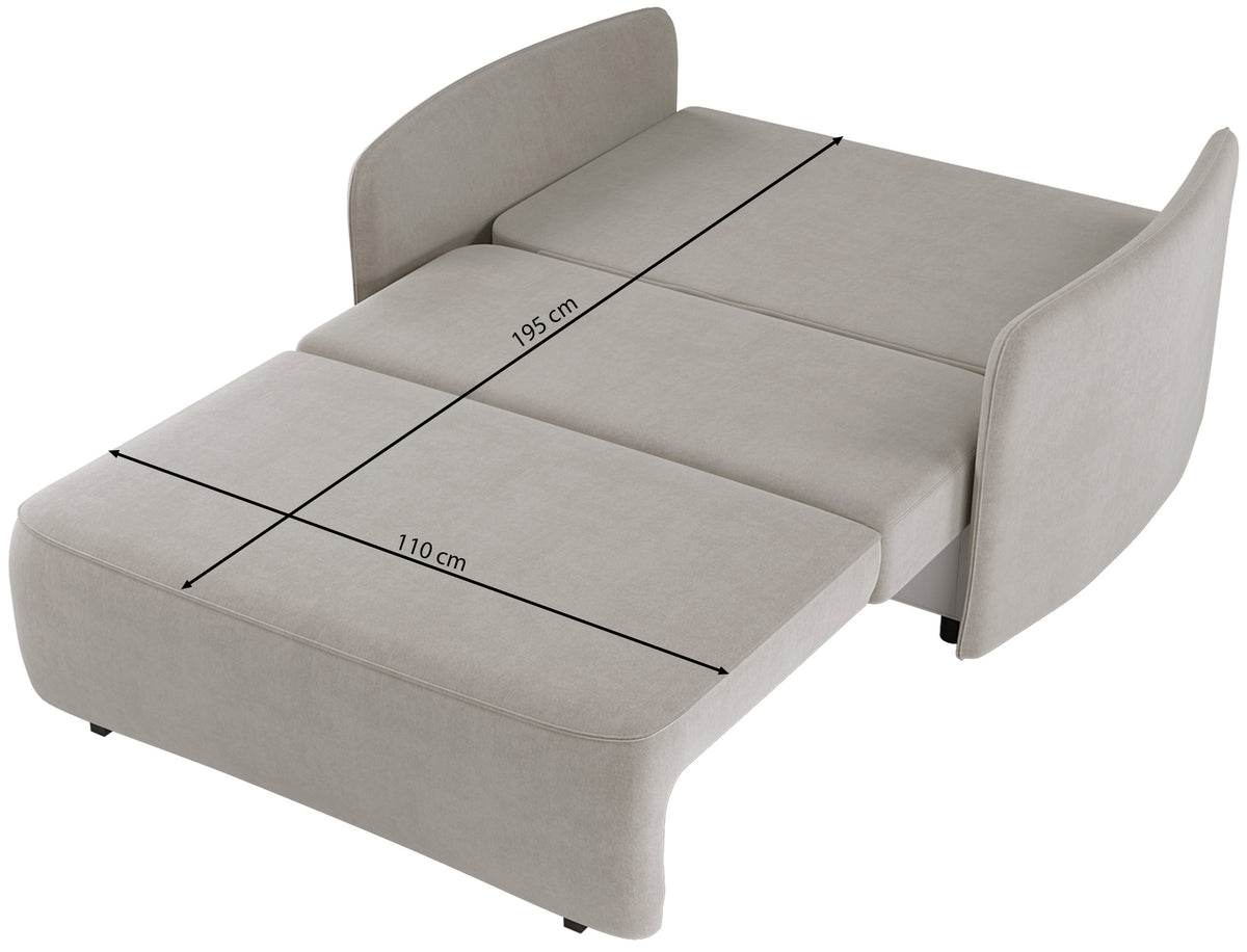 Canapé convertible deux places Paxi 145 cm avec coffre, velours chenille prune