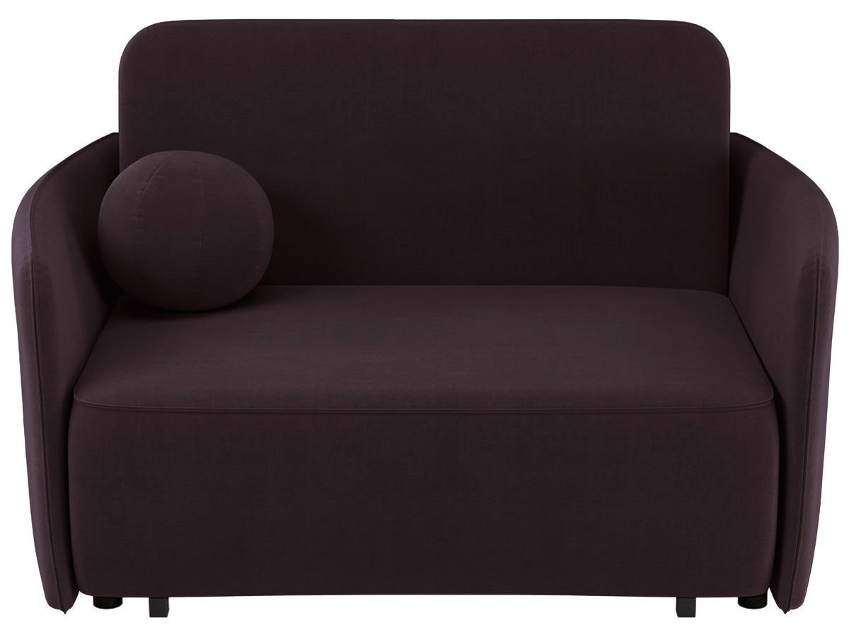 Canapé convertible deux places Paxi 145 cm avec coffre, velours chenille prune