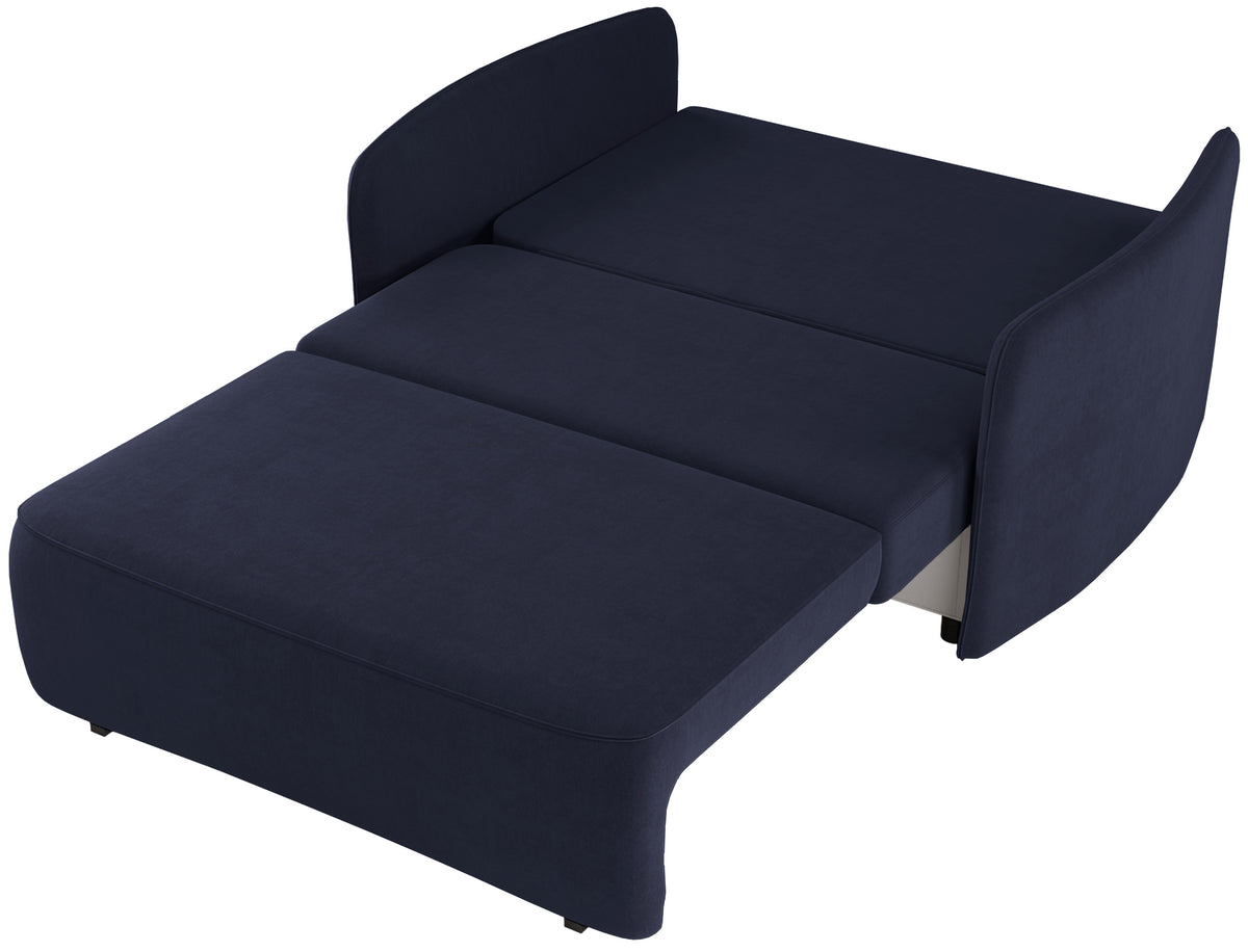 Canapé convertible 2 places Paxi 145 cm avec coffre de rangement en chenille bleu marine