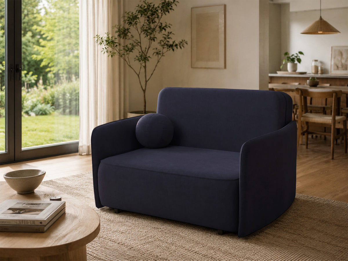 Canapé convertible 2 places Paxi 145 cm avec coffre de rangement en chenille bleu marine