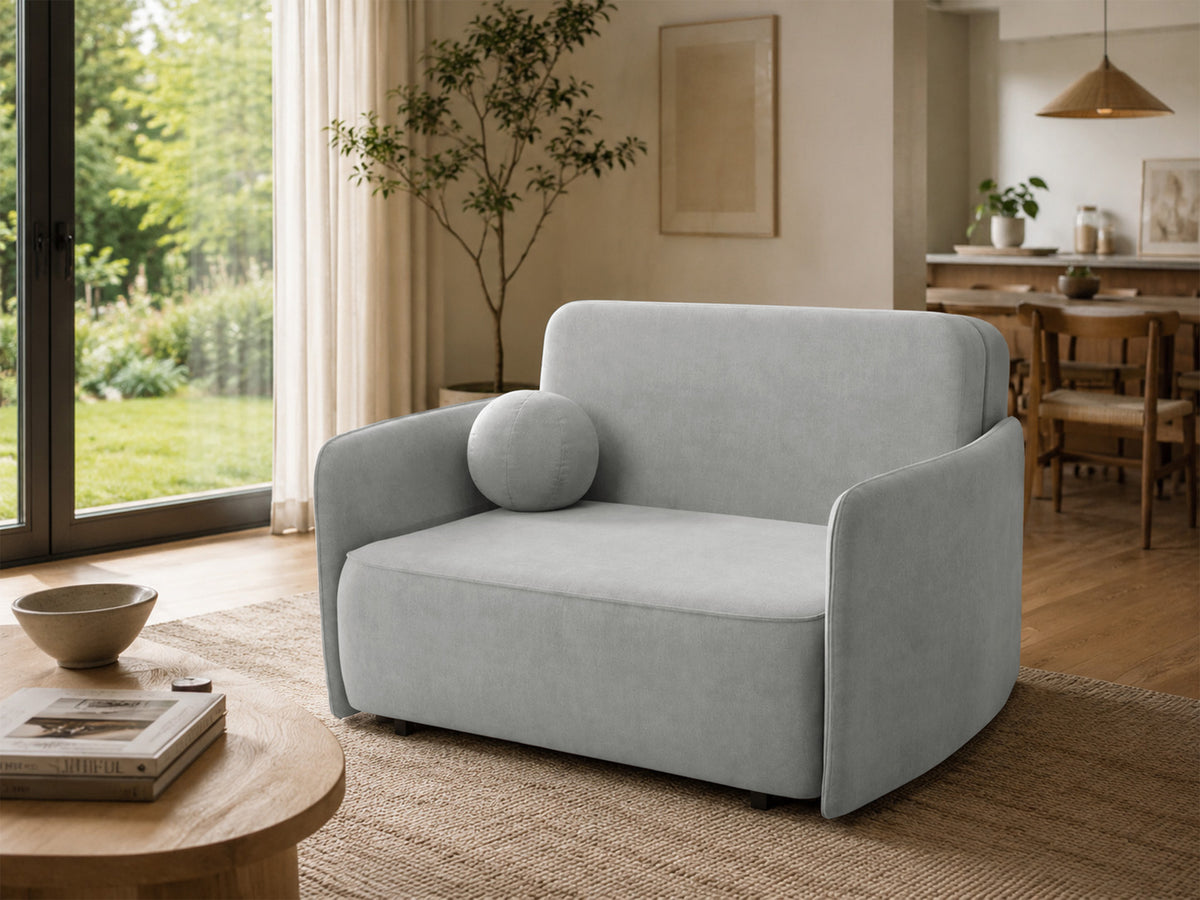 Canapé-lit deux places Paxi 145 cm avec coffre, tissu chenille gris clair