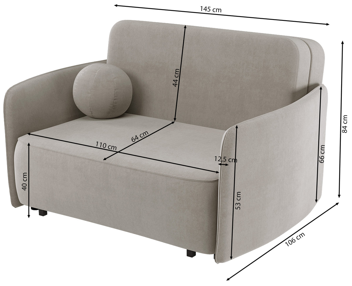 Canapé convertible deux places Paxi 145 cm avec coffre, velours chenille prune