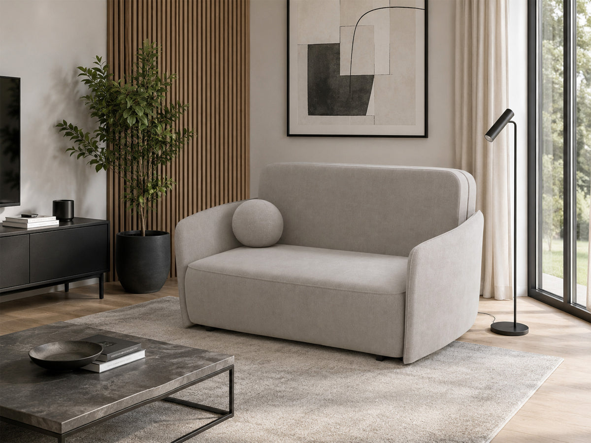 Ausziehbares Zweisitzer-Sofa Paxi 165 cm mit Stauraum, hellbeiger Chenille-Bezug