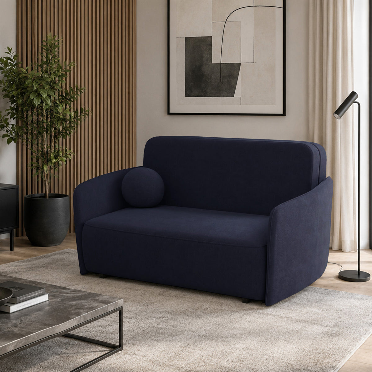 Canapé-lit deux places Paxi 165 cm avec rangement en chenille bleu marine