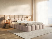 Gepolstertes Bett 160x200 cm Cloudy Low, beige, Velours, wasserabweisend, pflegeleicht, Holzrahmen