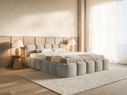 Polsterbett 180x200 cm Cloudy Low, grau-beige, Velours, wasserabweisend, pflegeleicht, Holzrahmen