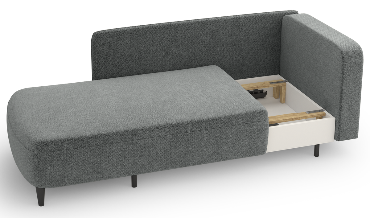 Banquette convertible Pinkio gauche avec rangement en chenille grise