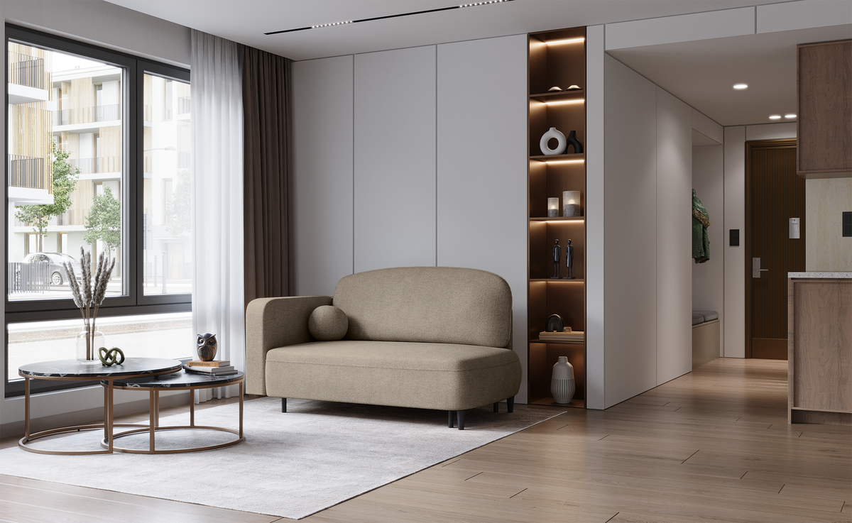 Chaise longue dépliable Pinkio droite avec rangement en chenille beige foncé