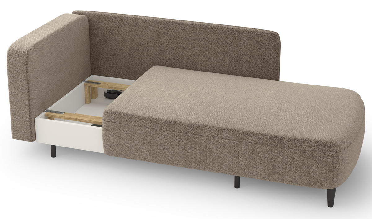 Chaise longue dépliable Pinkio droite avec rangement en chenille beige foncé