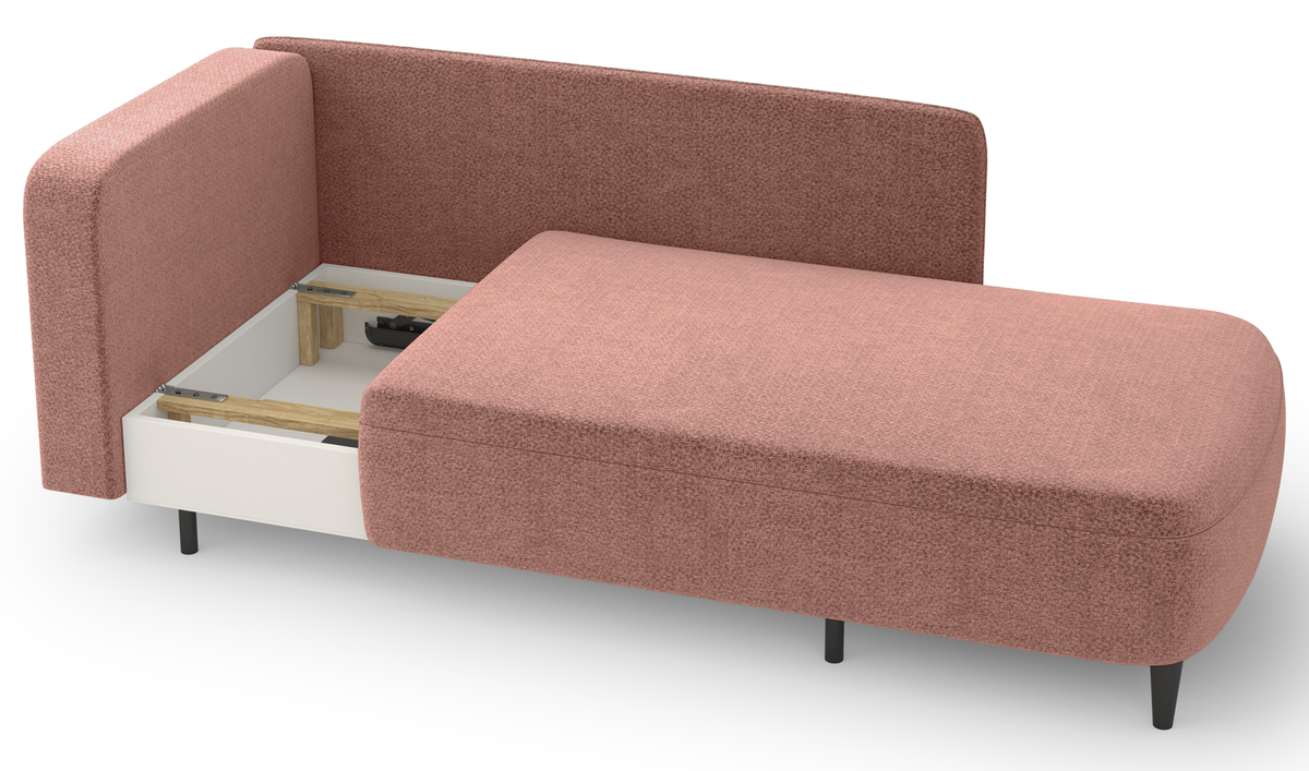 Chaise longue dépliable Pinkio droite avec rangement en chenille rose