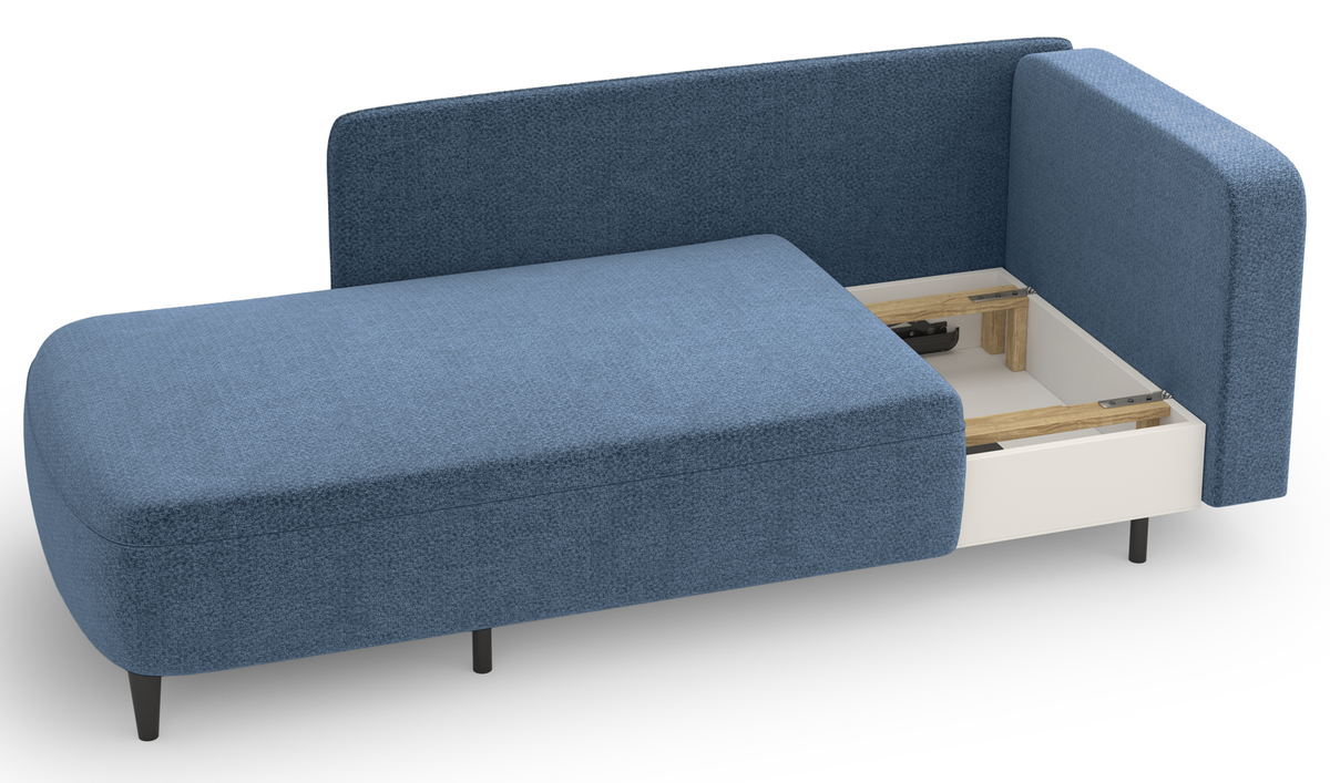 Ausziehbare Liege Pinkio linksseitig mit Stauraum, blaues Chenille