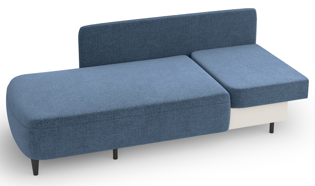 Ausziehbare Liege Pinkio linksseitig mit Stauraum, blaues Chenille