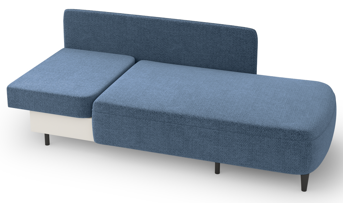 Rechtsseitiges ausklappbares Pinkio-Sofa mit Stauraum, blaues Chenille