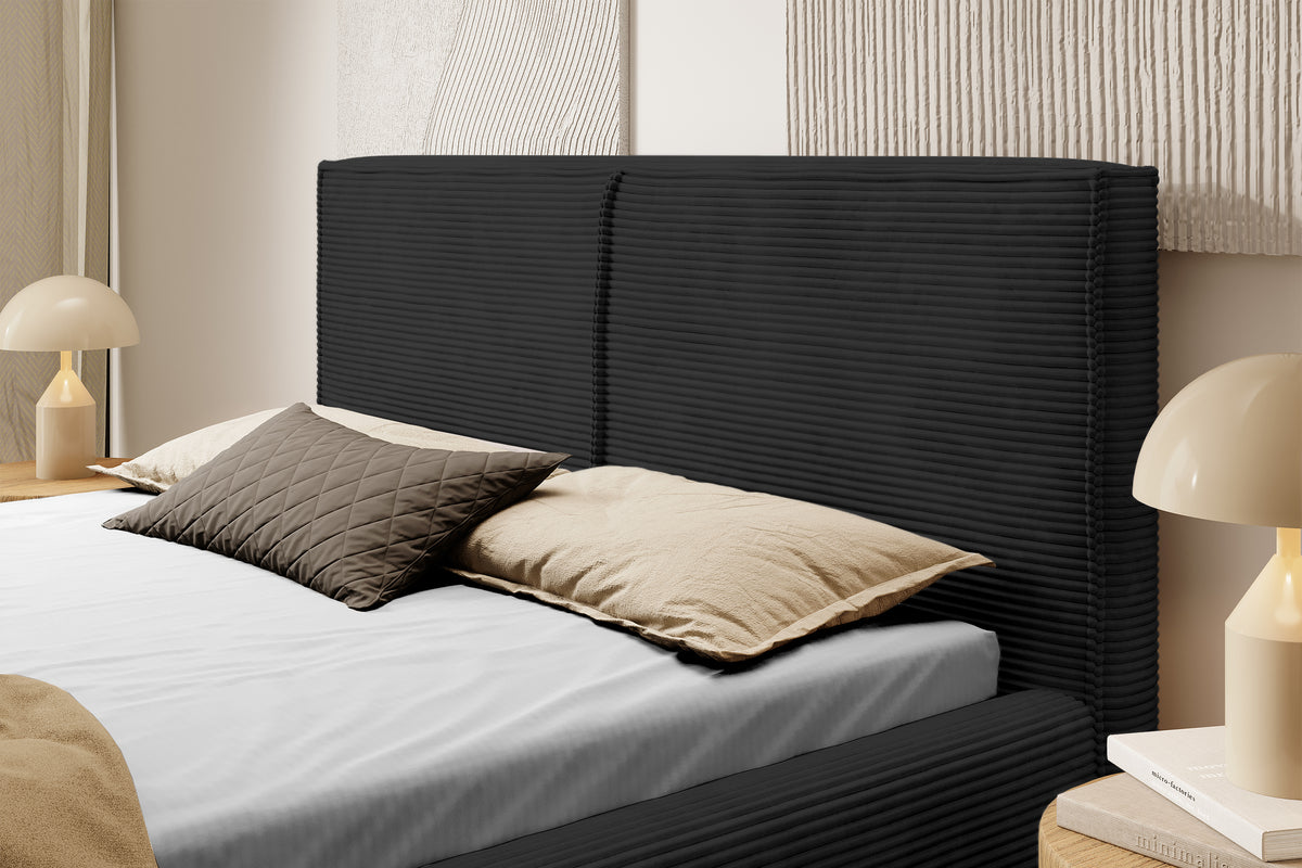 Polsterbett 140x200 cm Farese mit Stauraum und Gasdruckfeder, schwarz Cord
