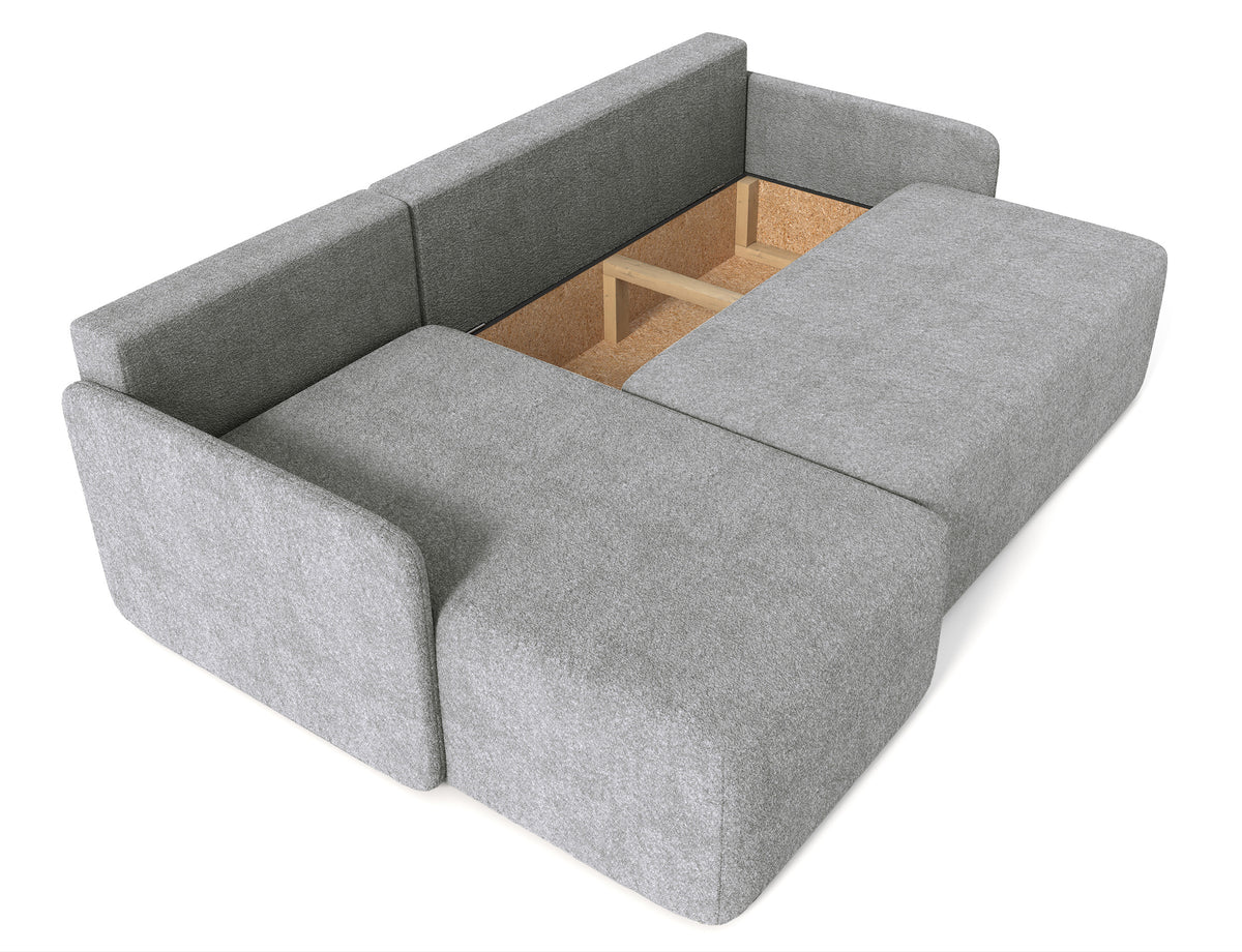 Canapé d'angle convertible Bloom en boucle gris avec rangement, réversible