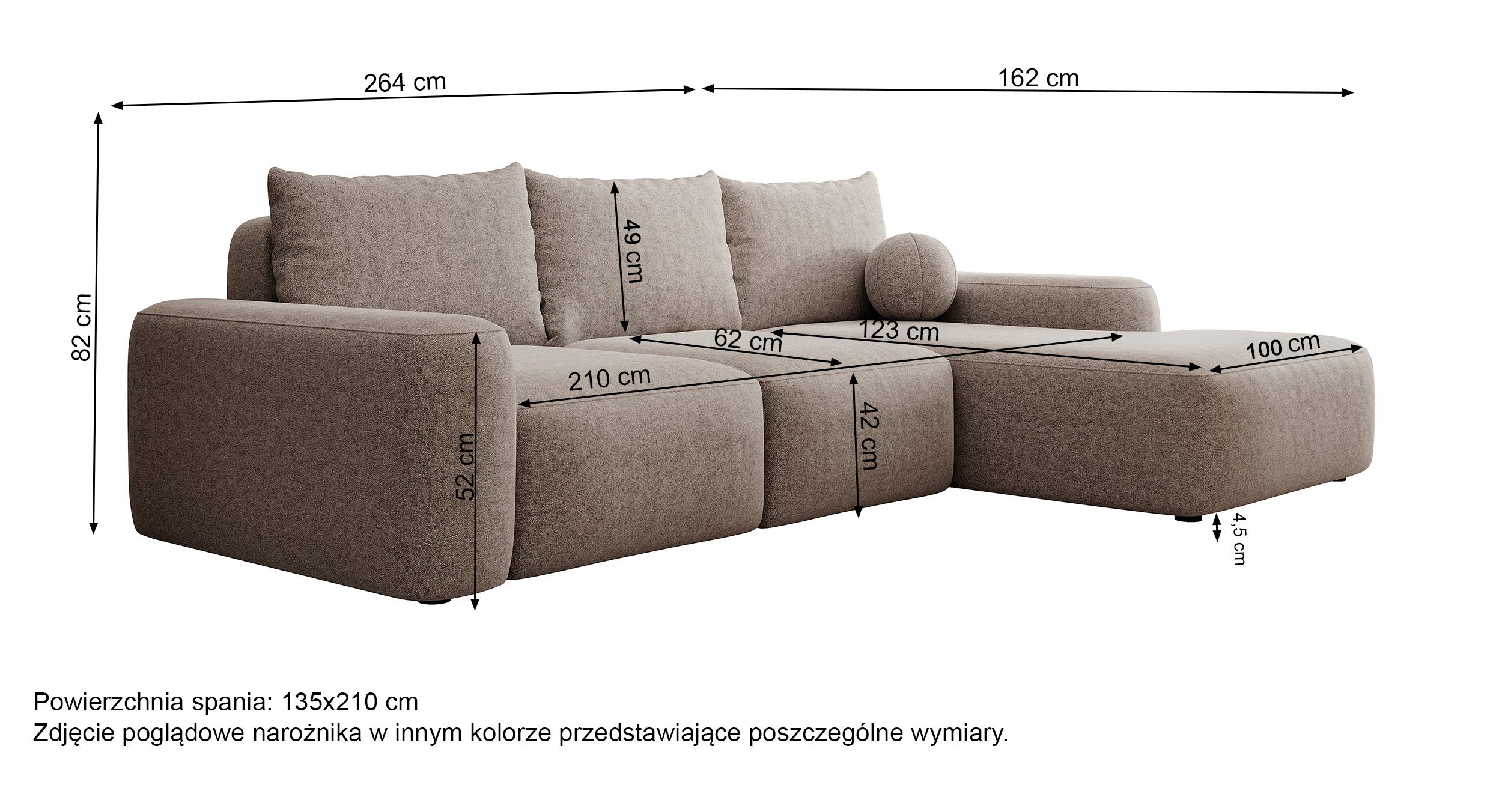 Canapé d'angle convertible Carnos, en L, avec bal, coussins individuels, chenille hydrophobe marron clair, angle gauche