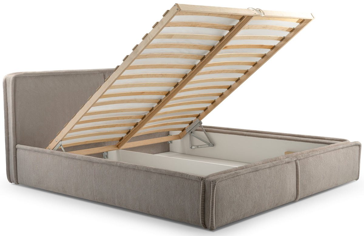 Polsterbett 180x200 cm Cordo mit Stauraum, Holzlattenrost, beige Cordstoff