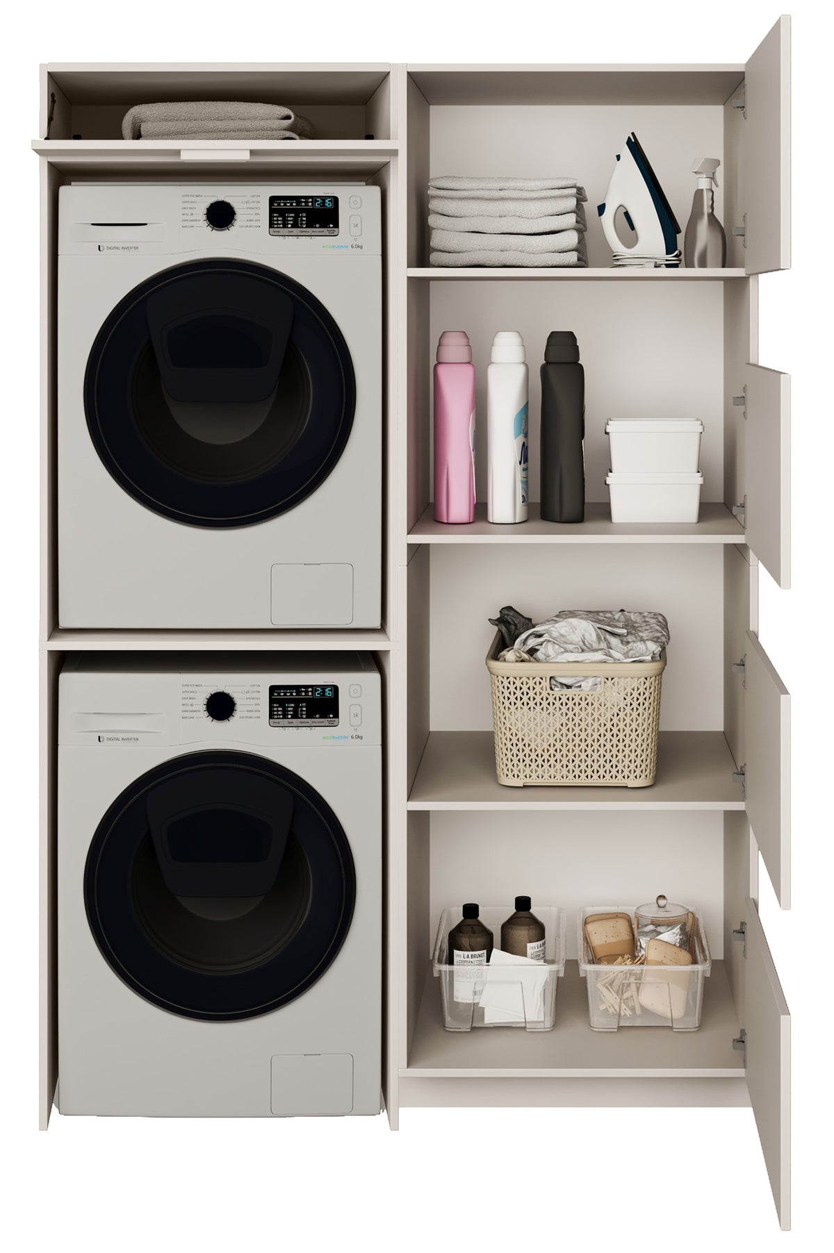 Ensemble de meubles de salle de bain Holv avec armoire double compartiment au-dessus du lave-linge 135 cm cachemire