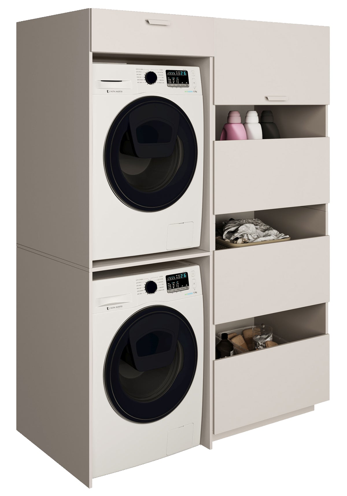Ensemble de meubles de salle de bain Holv avec armoire double compartiment au-dessus du lave-linge 135 cm cachemire