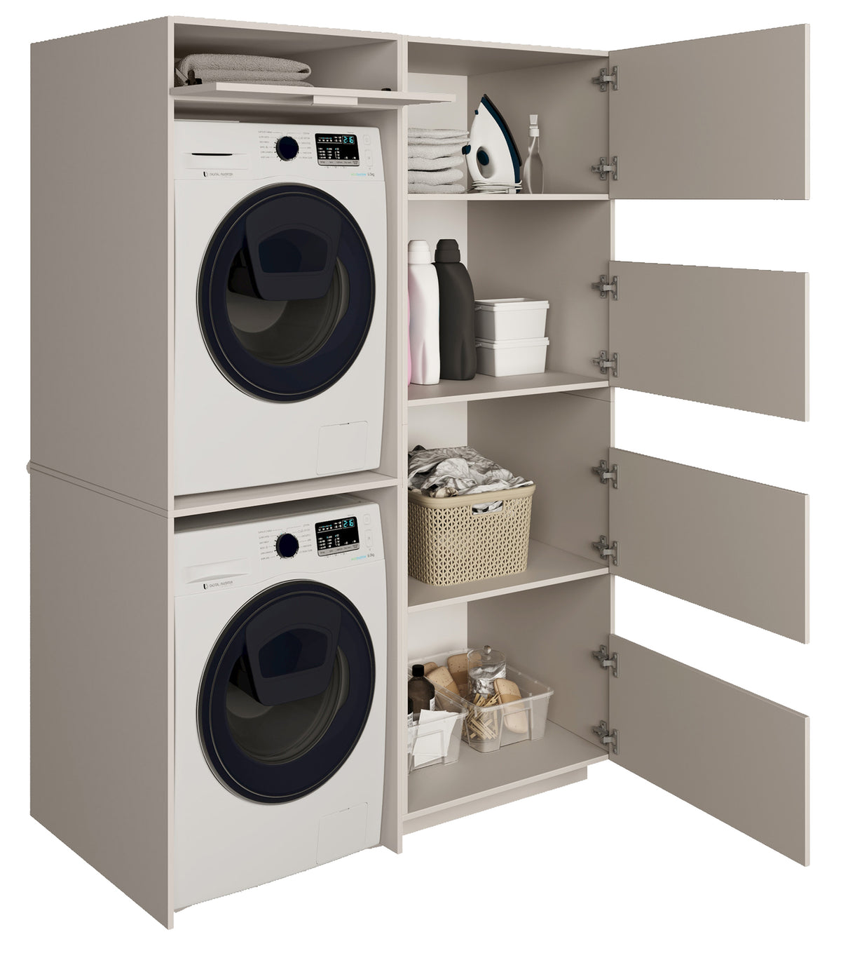 Ensemble de meubles de salle de bain Holv avec armoire double compartiment au-dessus du lave-linge 135 cm cachemire