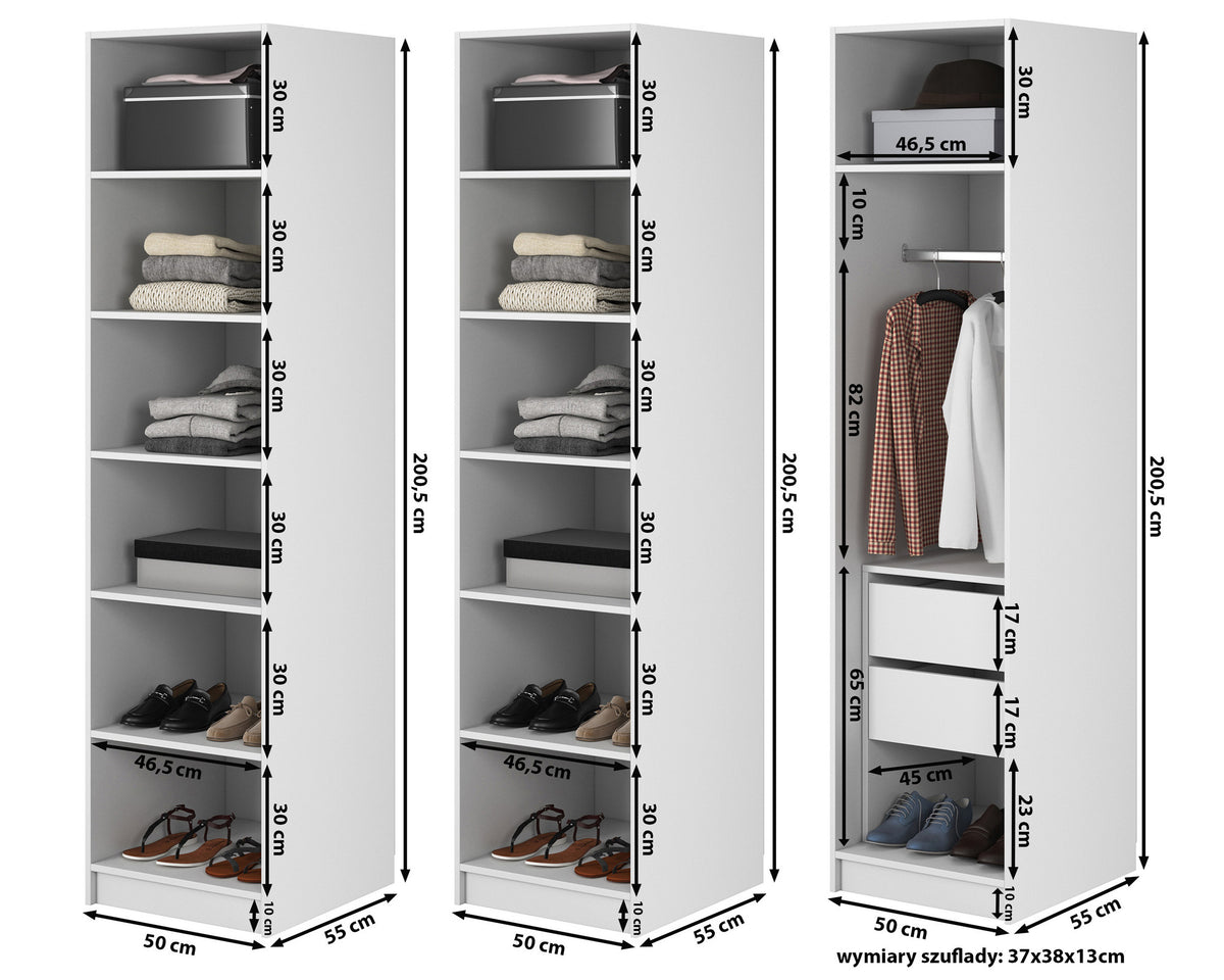 Drehtürenschrank Moonir mit Kleiderstange, Regalen und Container 150 cm Schwarz