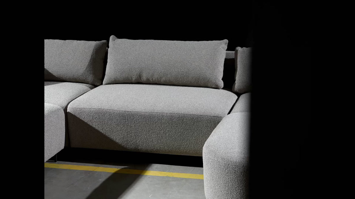 Video laden: Modulares Ecksofa Lanomi U-förmig, rechtsseitig, grau Bouclé