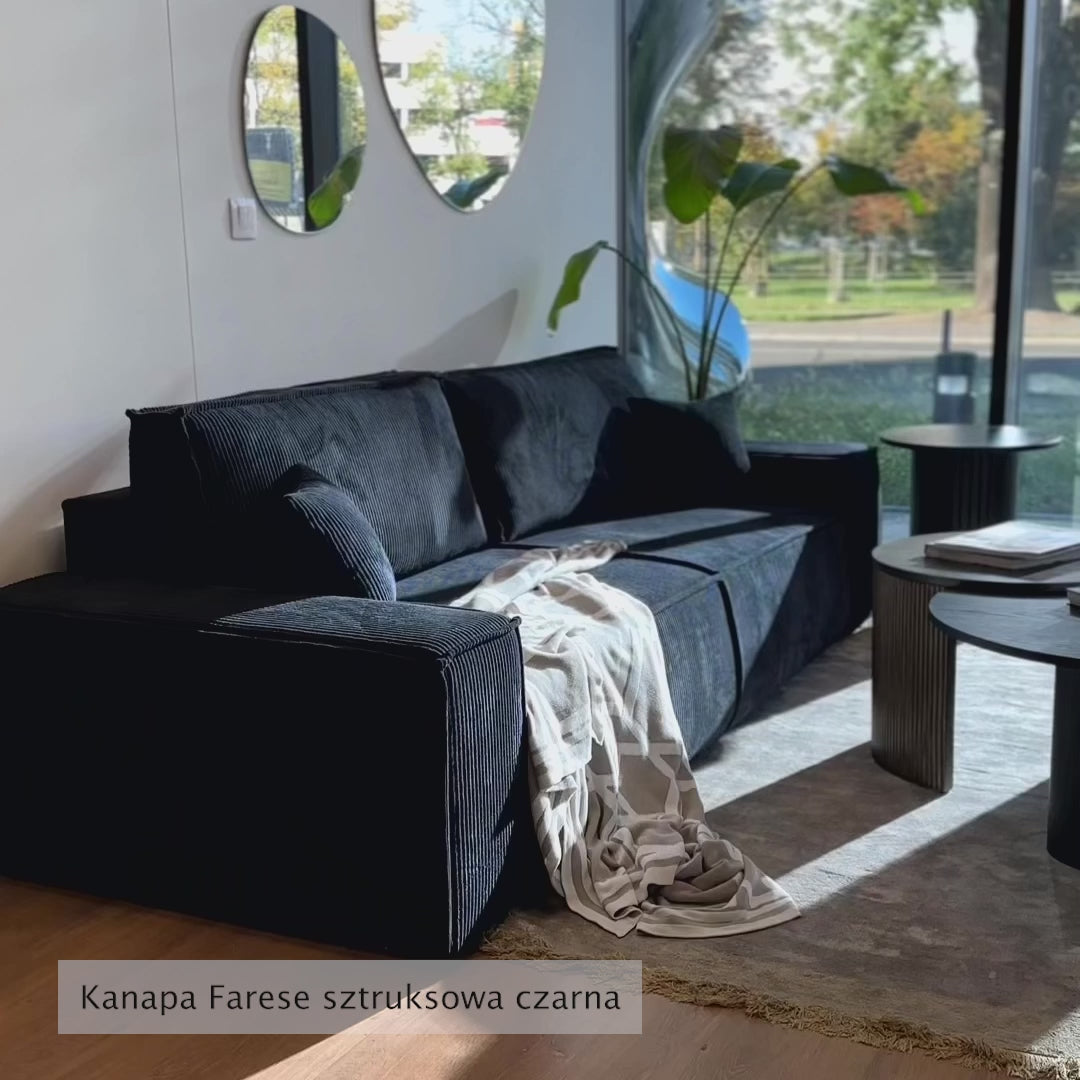 Charger la vidéo : Canapé convertible 3 places Farese avec rangement, velours côtelé noir
