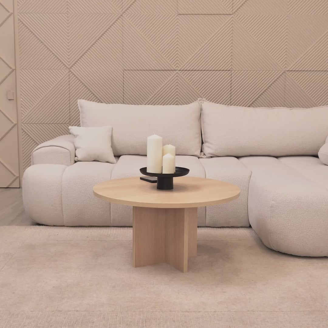Video laden: Ecksofa mit Schlaffunktion Dandelino, L-förmig, rechtsseitig, mit Stauraum, khaki Bouclé