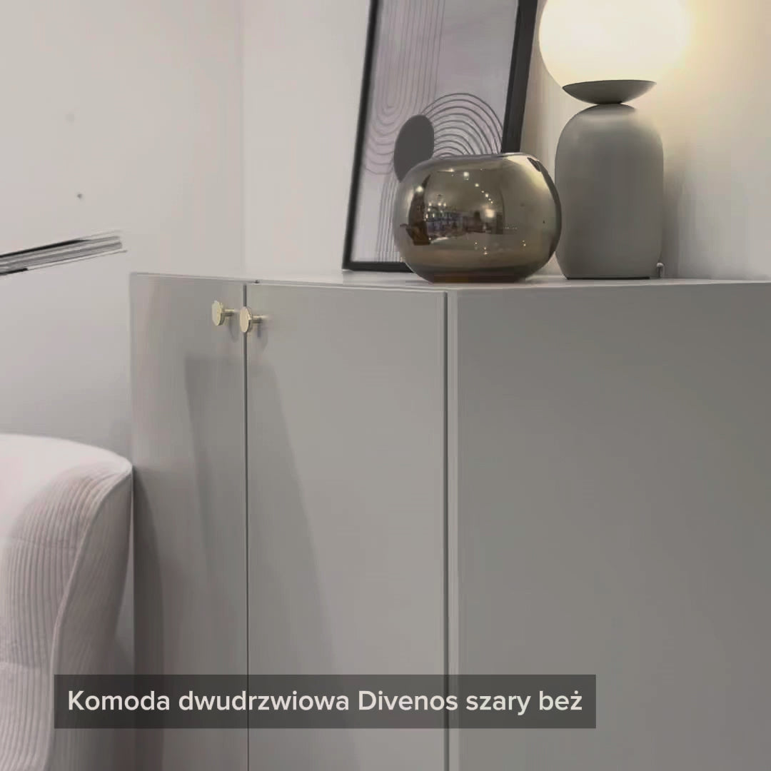 Video laden: Hohe Kommode Divenos, zweiflügelig, 93 cm, Grau-Beige