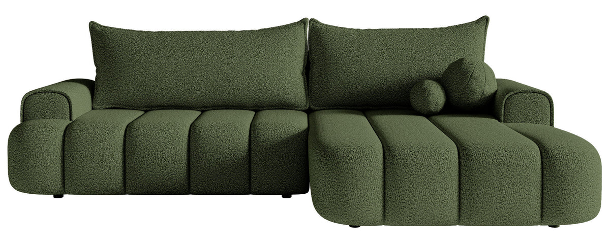 Ecksofa mit Schlaffunktion Dandelino, L-förmig, rechtsseitig, mit Stauraum, khaki Bouclé