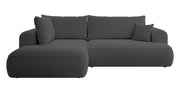 Canapé d'angle avec fonction couchage Ovo en L, accoudoir et coffre de rangement, boucle gris foncé, côté gauche