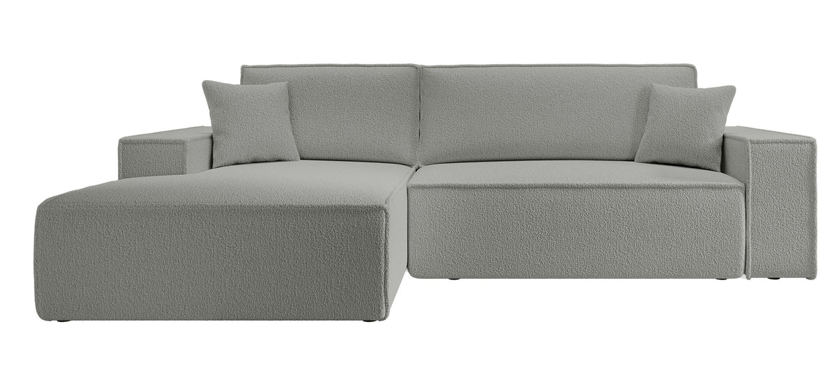 Canapé d’angle avec fonction couchage Farese New en boucle gris, rangement, version gauche