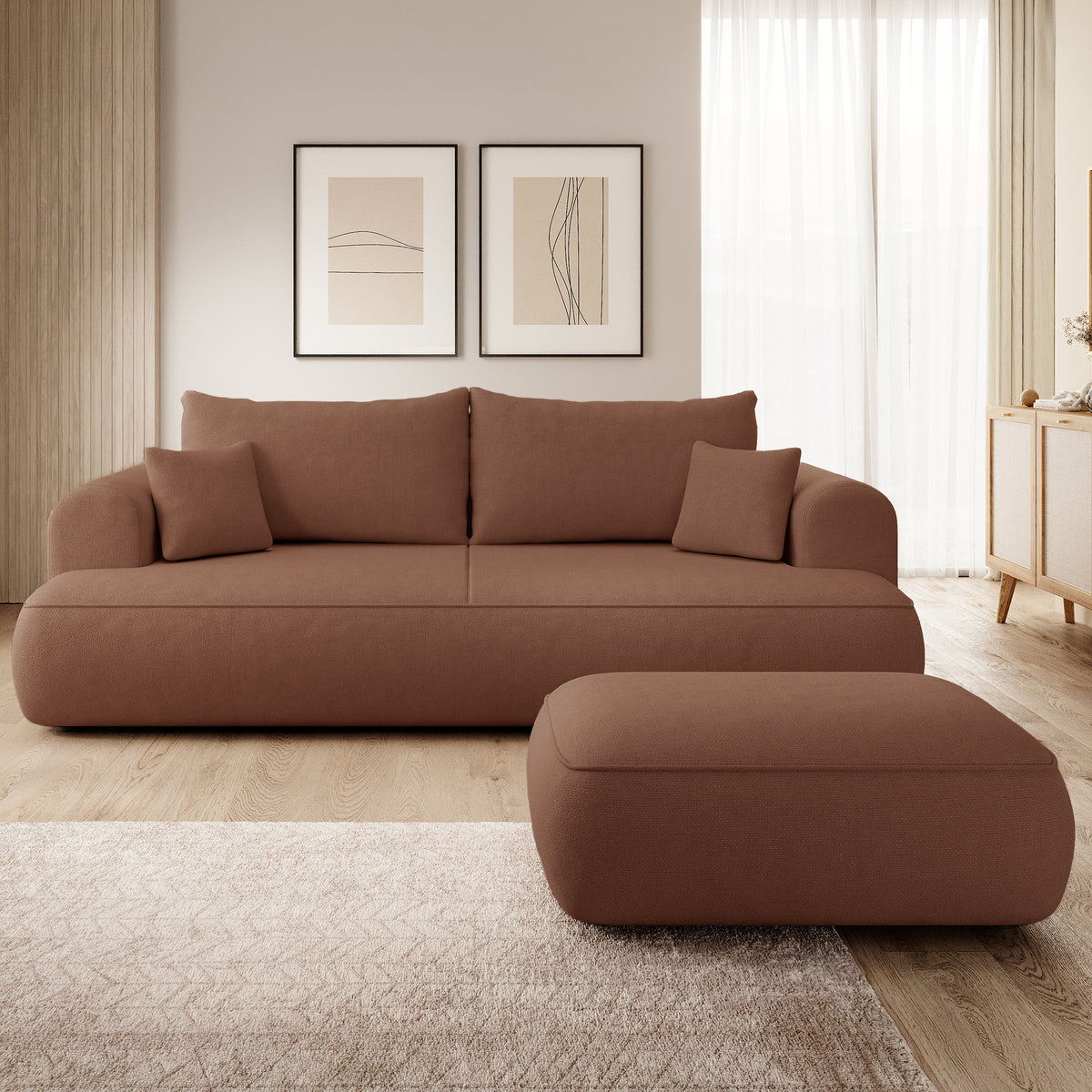 Pouf Ovo cuivre en chenille facile à nettoyer